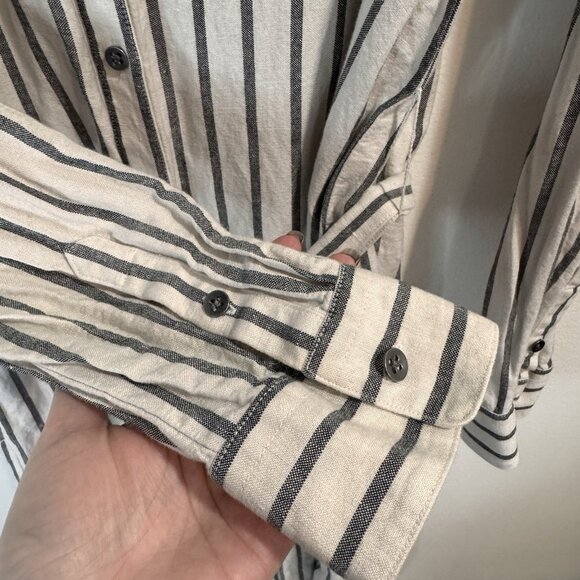 Chaps Shirt Dress XL Long Sleeve Button Front Linen Striped Belted White Gray - Picture 5 of 9